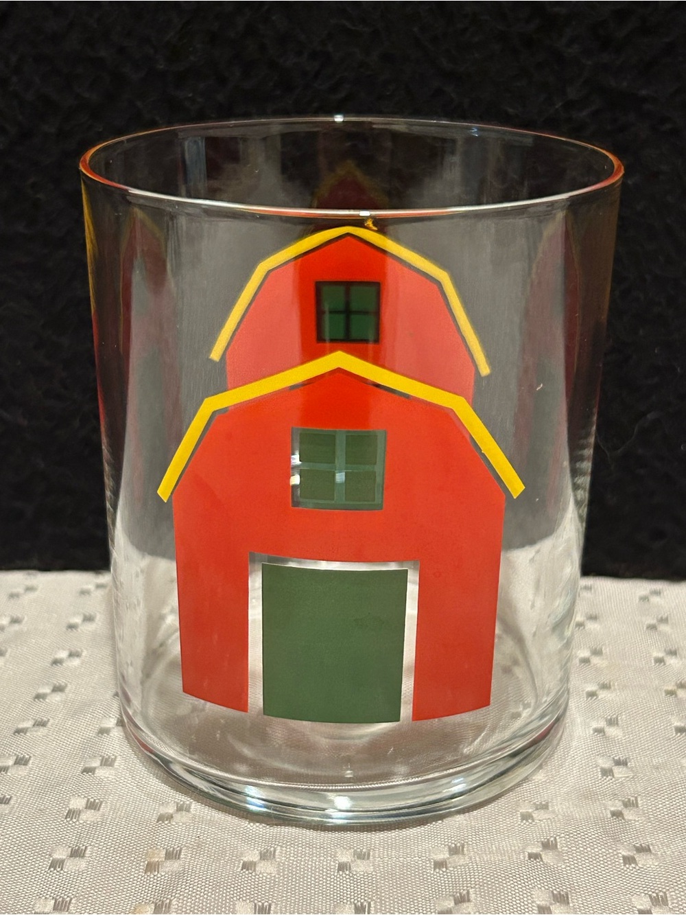 Vintage 1982 Finnish Scandanavian Marimekko OY Red Barn Cocktail Tumbler Glass
